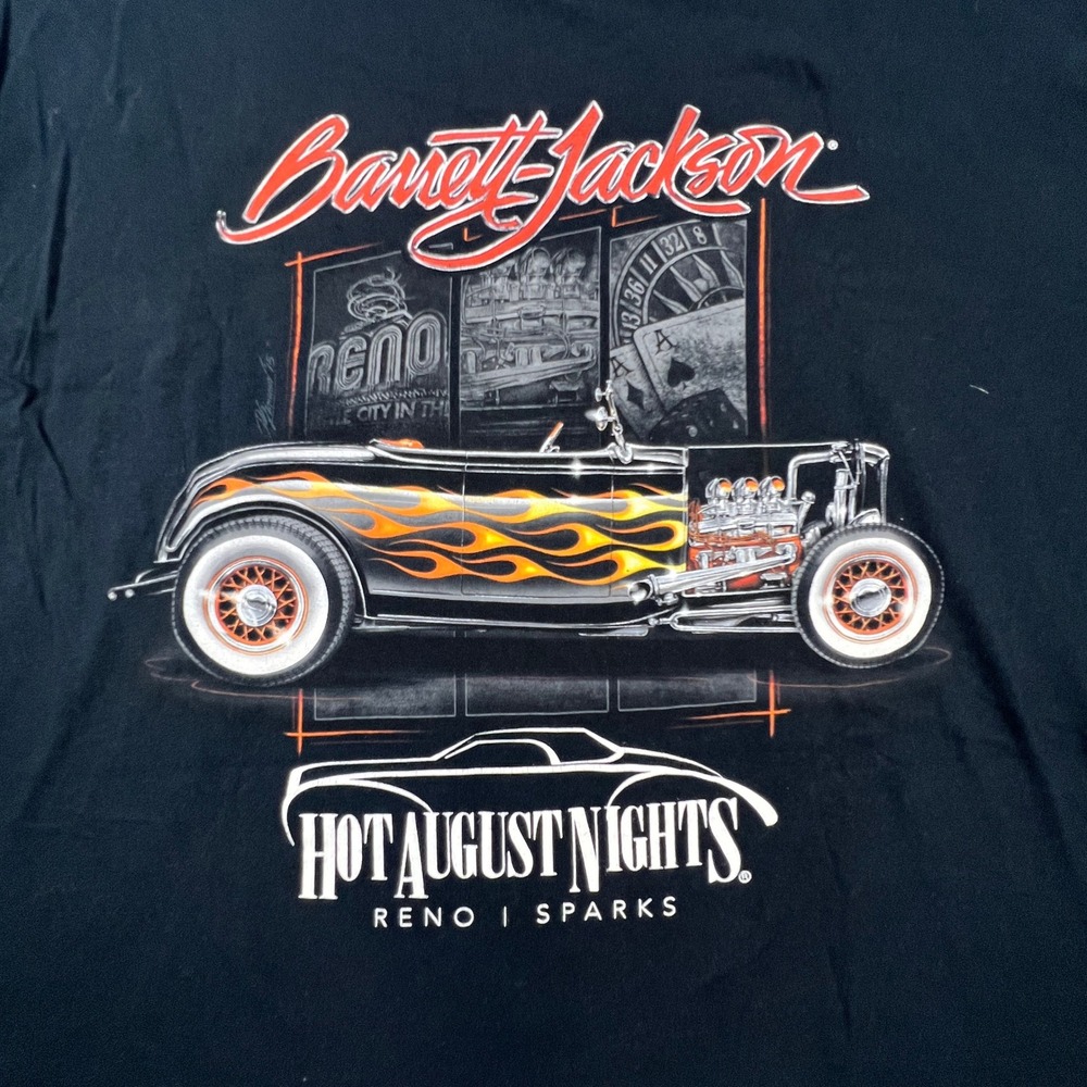 Barrett-Jackson Hot August Nights T-Shirt Mens XXL Black Hot Rod Flame Graphic